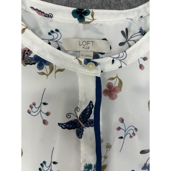 LOFT White Floral Top Flowy Sheer Button Up Blouse Size 20 Long Sleeve Tunic - Picture 4 of 13